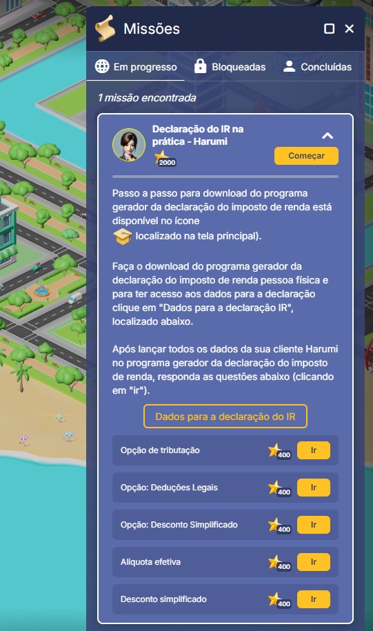 Missões contábeis no Jogo do Contador